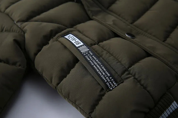 Adjustable cuffs on a kids' hooded winter puffer jacket, warm coat for boys and girls.