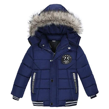 Ethically sourced kids' hooded winter puffer jacket, warm and sustainable, for boys and girls.
