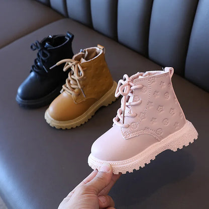 Warm kids' plush-lined winter boots, stylish brown waterproof toddler footwear