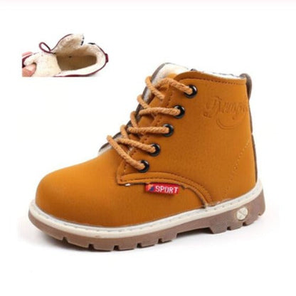 Durable kids' snow boots with a warm plush lining, suitable for active play