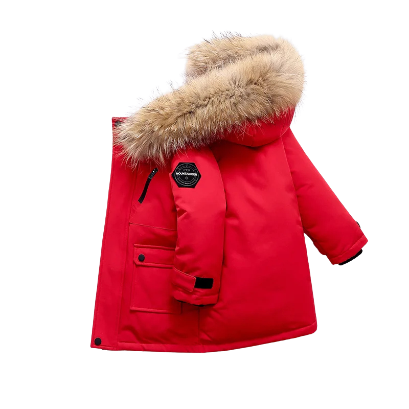 Childrens outdoor wear: a padded winter jacket with plush trim, perfect for staying warm