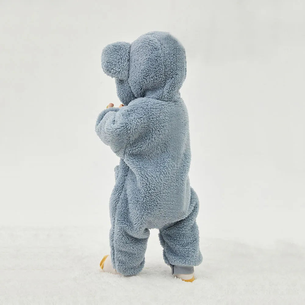 Unisex infant winter overall, soft fleece baby bodysuit with cute animal design for warmth