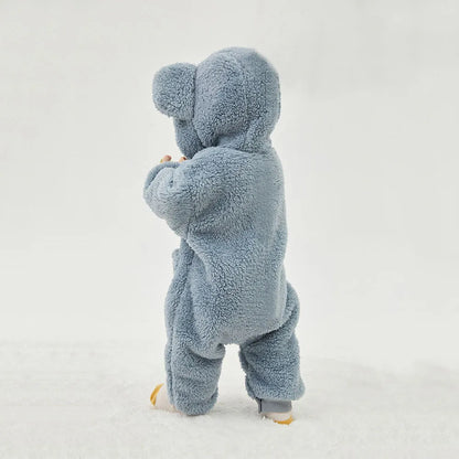 Unisex infant winter overall, soft fleece baby bodysuit with cute animal design for warmth