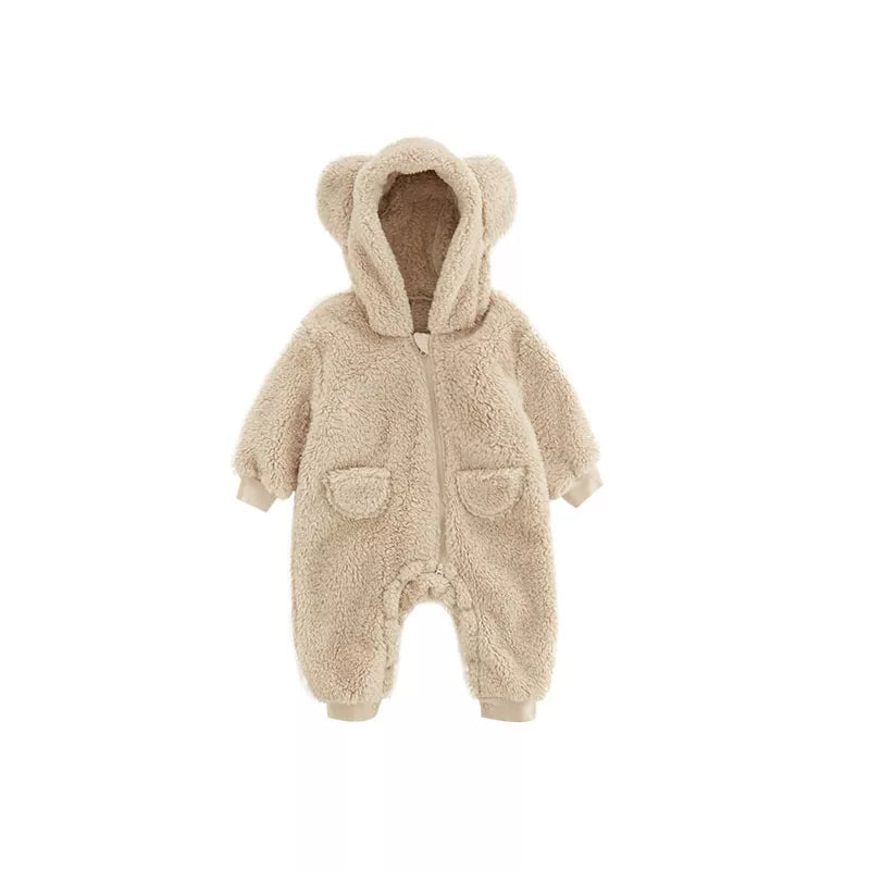 Baby winter overall with animal print and hood, thick fleece for ultimate newborn warmth