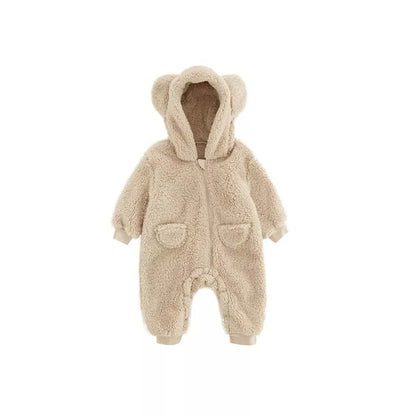 Baby winter overall with animal print and hood, thick fleece for ultimate newborn warmth