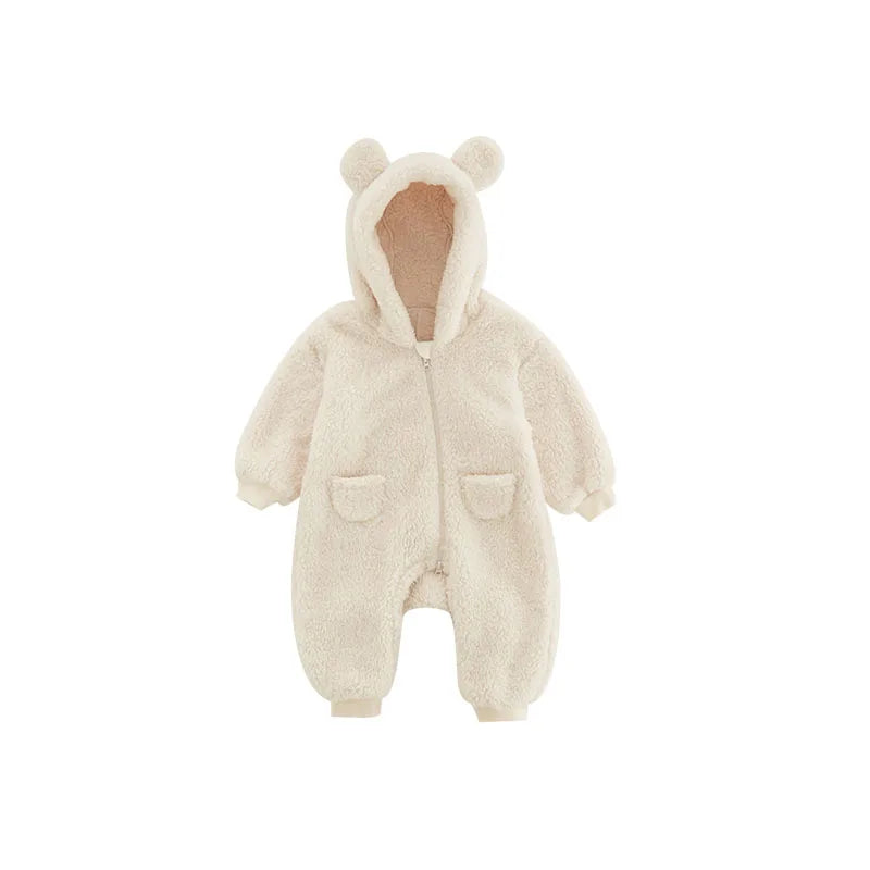 Infant winter overall in fleece, cute animal print baby clothing, essential for cold weather