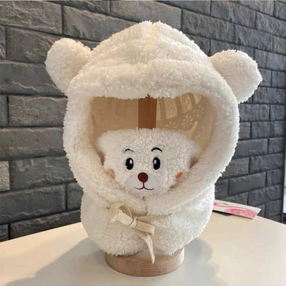 Plush hooded scarf hat with an integrated design for maximum warmth and ease