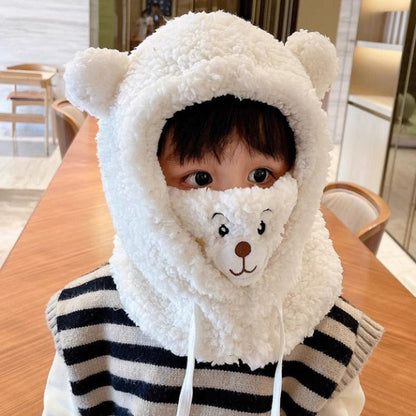 Adult hooded scarf hat in soft plush and neutral color, great for cold weather