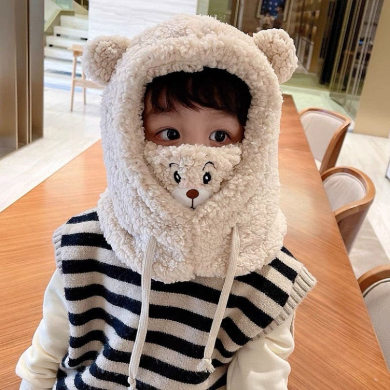Unisex children's hooded scarf and hat combo, designed with cute animal ears
