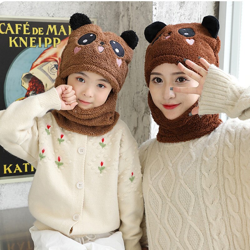 Winter accessory: hooded scarf hat made from plush material, suitable for all ages
