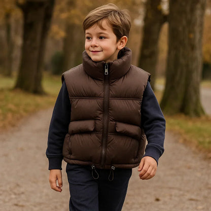 Green kids' puffer vest, practical and warm bodywarmer for active children, boys & girls