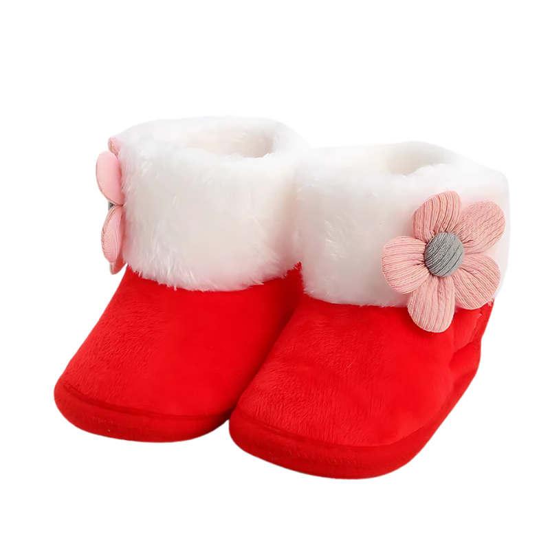 Unisex baby warm soft indoor booties made from gray plush fabric, ideal for infants and toddlers.
