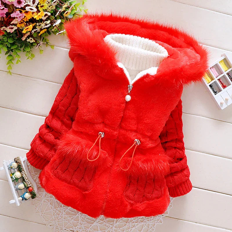 Infant winter essential: soft pink cotton blend hooded jacket for baby girl.