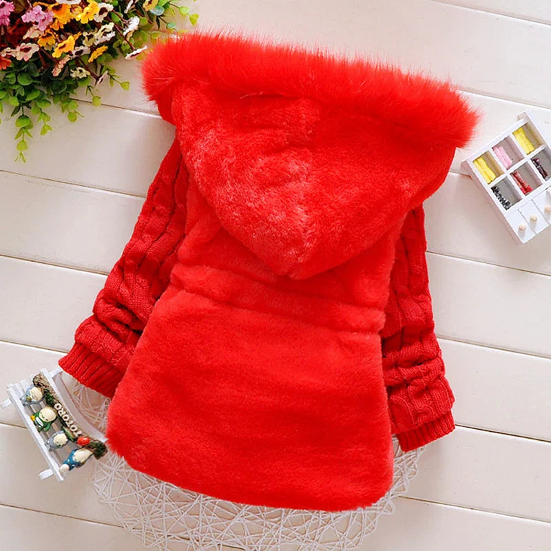 Cute toddler clothes: girls' plush hooded winter jacket, great for everyday wear.