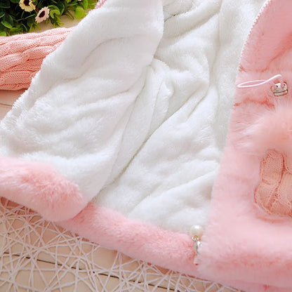 Girls' cozy cotton blend hooded outerwear in pink, full-zip, perfect for autumn and winter.