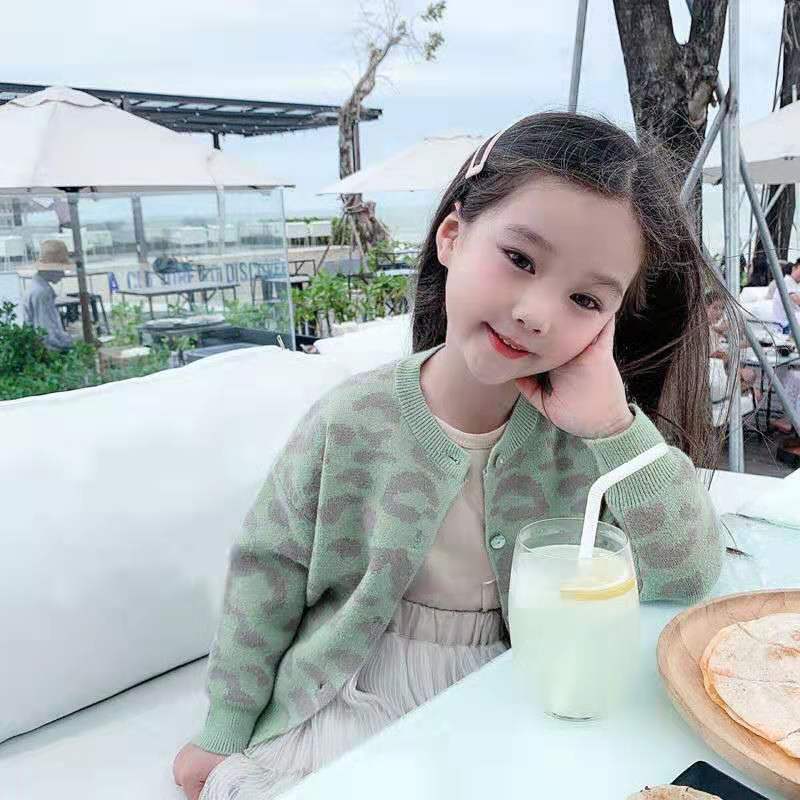 Warm toddler leopard print cardigan, soft cotton button-up sweater for stylish kids' fall winter fashion