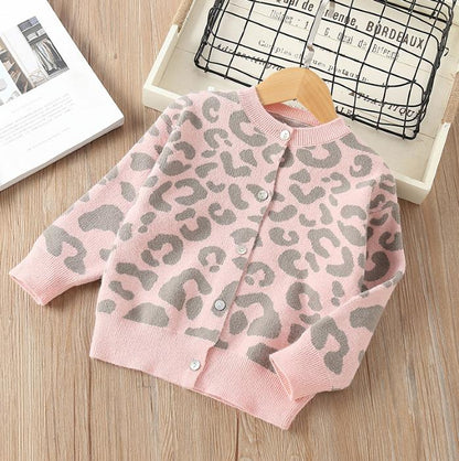 Leopard print kids' cardigan, comfortable button sweater made of soft cotton, ideal for any outfit