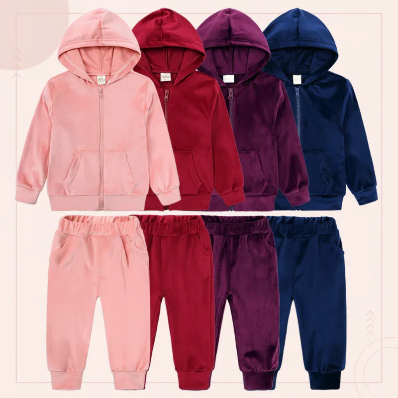 Children's warm velvet tracksuit, comfortable zippered jacket and sweatpants apparel