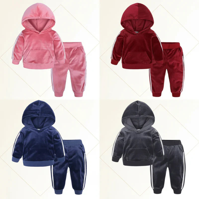 Kids' winter velvet tracksuit, thick zip-up top and bottoms for maximum warmth