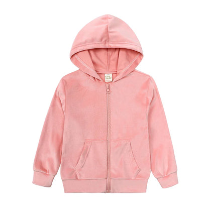 Warm kids' apparel: velvet tracksuit set featuring a zippered hoodie for comfort