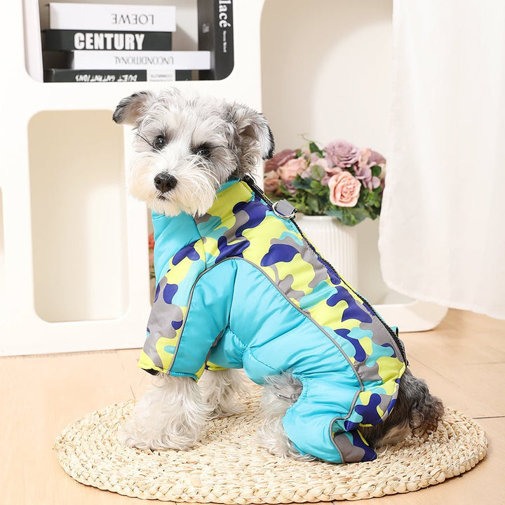 Adjustable warm dog jacket, waterproof & reflective, perfect for outdoor winter adventures.