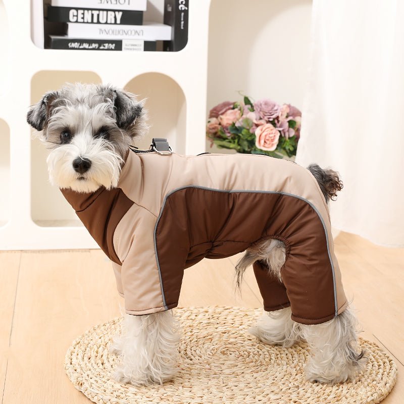 Pet safety winter vest: waterproof, warm dog jacket with bright reflective stripes for night walks.
