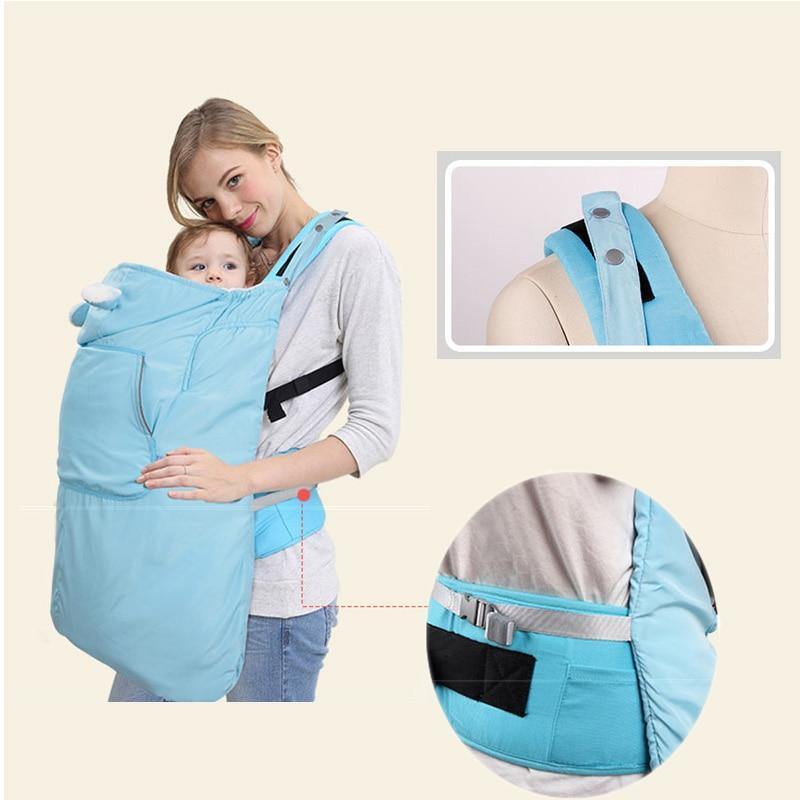 Infant comfort windproof baby carrier cover with hood, grey, for cold weather, parent gift