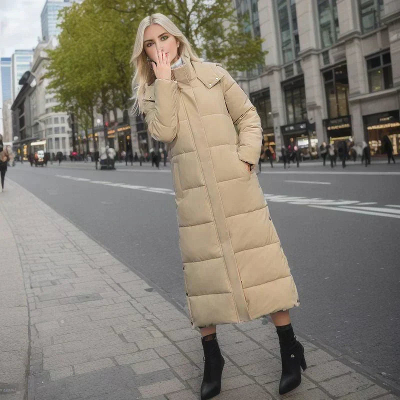 Premium women's long winter coat, cozy and durable for severe cold.