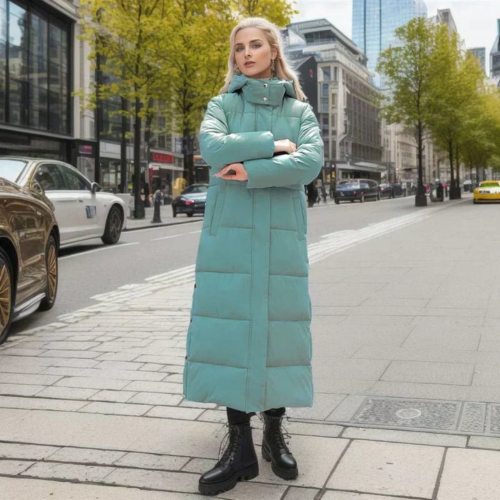 Chic women's long winter coat, perfect for winter fashion statements.