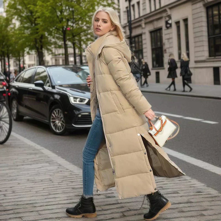 Women's long winter coat, warm and chic outerwear for daily wear.