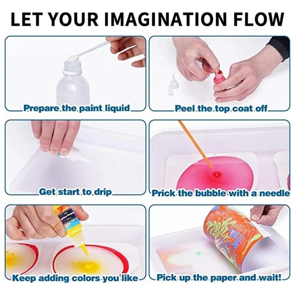 Water marbling craft kit box showing examples of finished art, an engaging educational toy for children