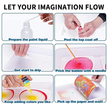 Water marbling craft kit box showing examples of finished art, an engaging educational toy for children