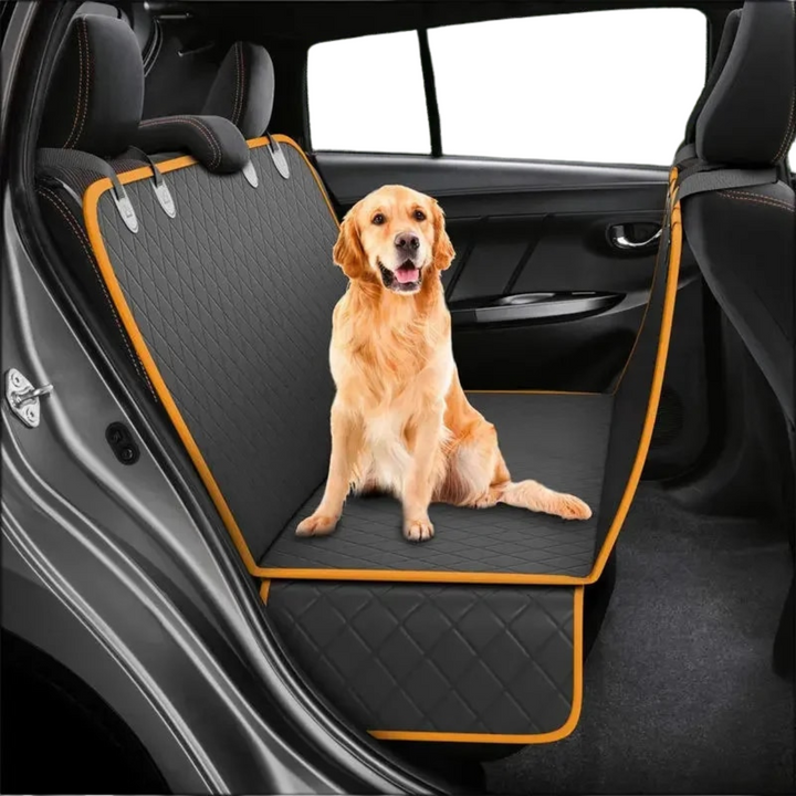 Waterproof car seat protector for dogs, durable back seat cover, protects vehicle from pet messes & scratches.