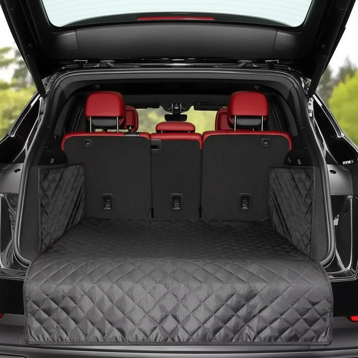 Durable dog car seat protector, waterproof pet travel cover for back seats, scratch-resistant vehicle protection.
