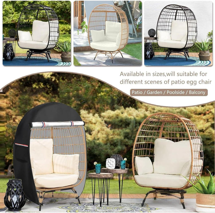 Weatherproof egg chair cover, double zipper design for easy installation and removal on patio chairs.