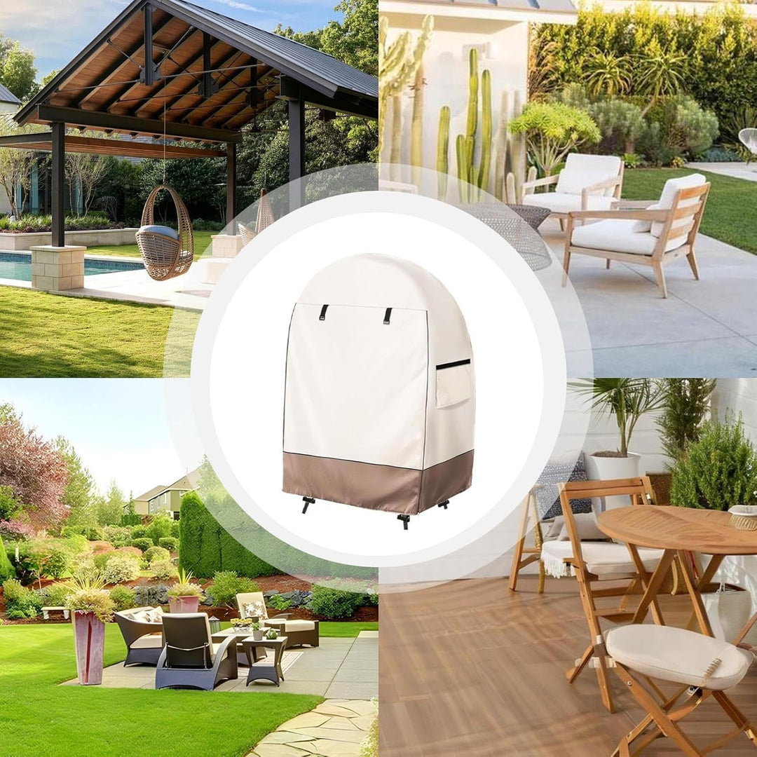 Black waterproof egg chair cover, ideal for patio furniture, features double zipper for easy access.