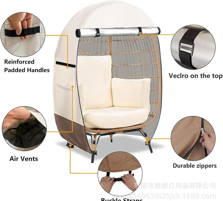All-weather protection: waterproof egg chair cover with double zipper, keeps outdoor furniture safe.