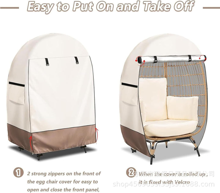 Secure fit waterproof egg chair cover, double zipper ensures full protection for garden furniture.