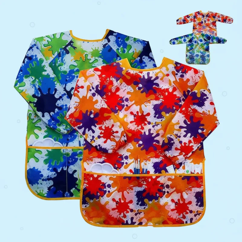Waterproof kids' art smock with long sleeves for painting and creative play, easy clean