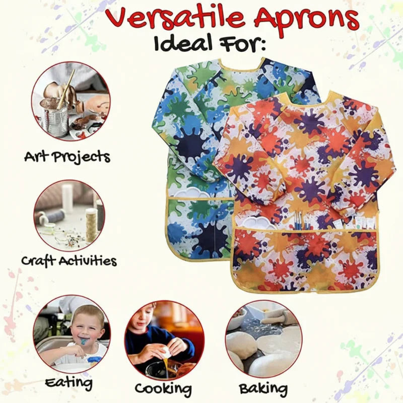 Kids' long sleeve art smock, waterproof for painting, crafts, and messy play