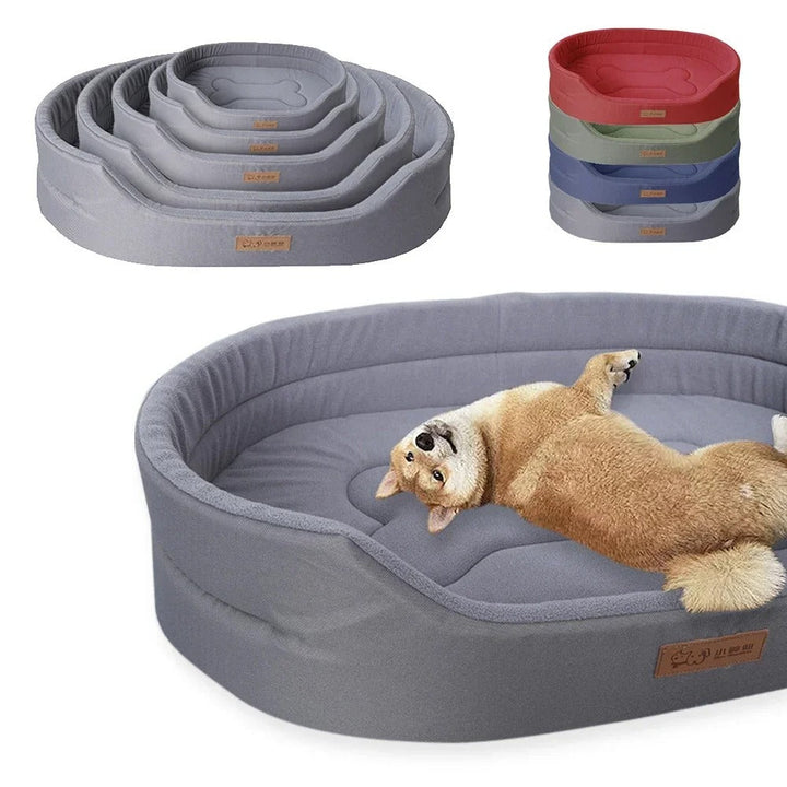 Easy-clean waterproof pet bed with a soft plush interior & orthopedic foam support for dogs.
