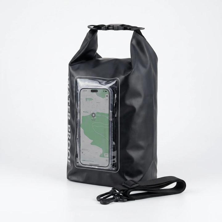 Travel-friendly waterproof roll-top dry bag with phone window, perfect for any adventure.