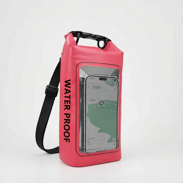 Ultimate adventure dry bag: waterproof roll-top, phone window for kayaking & rafting trips.