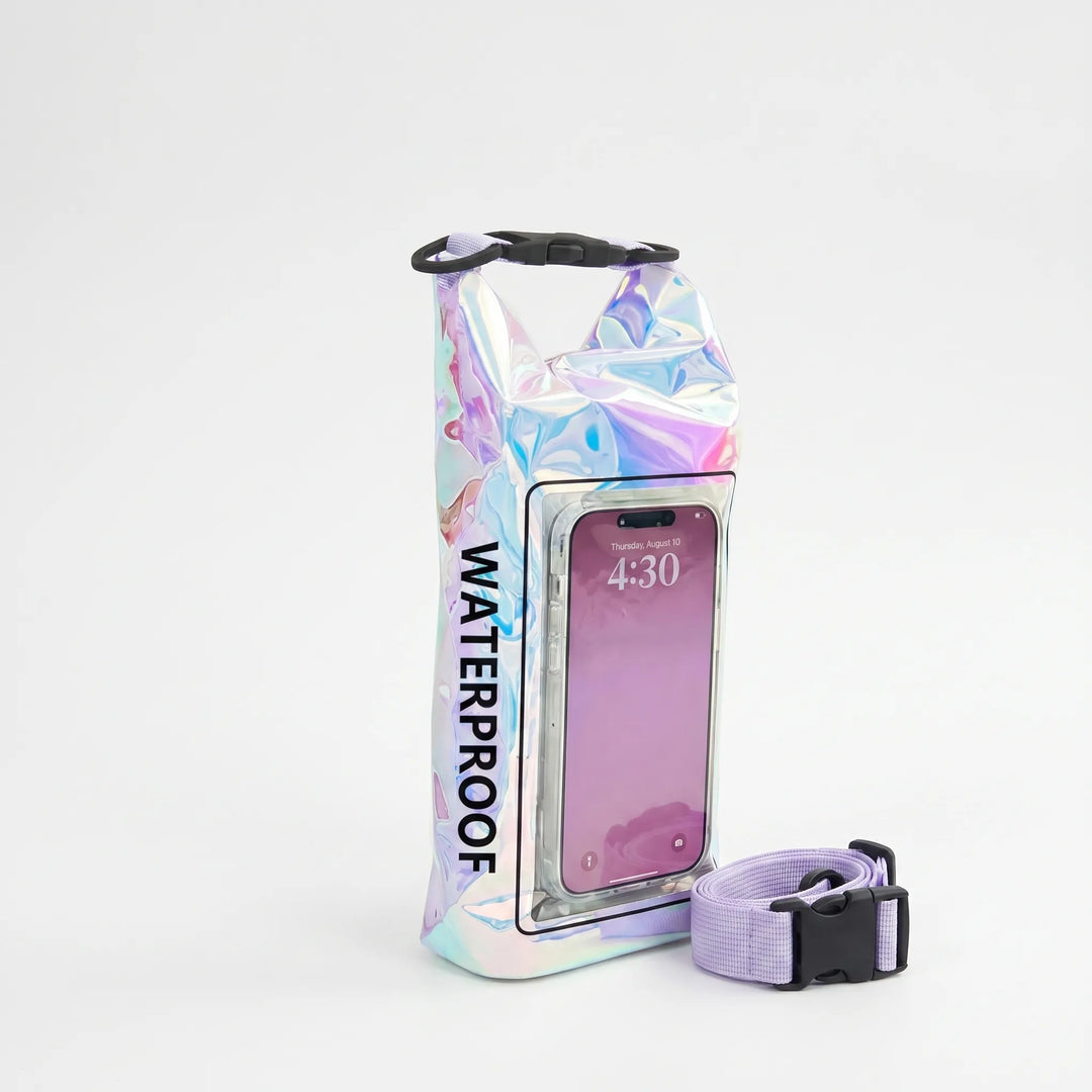 Durable dry bag with clear phone window, ideal for boating, rafting & water sports.
