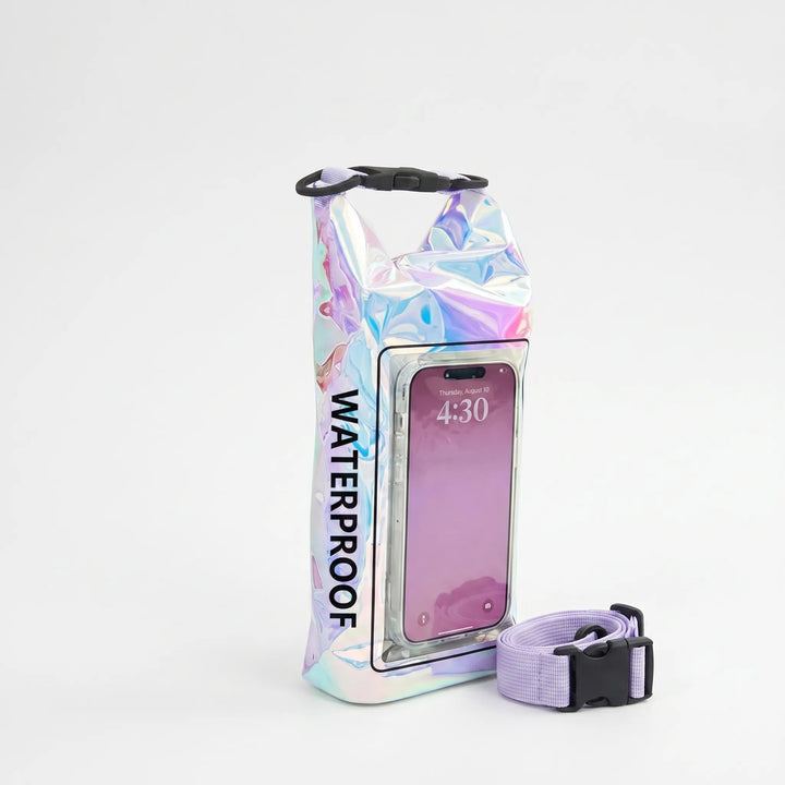 Durable dry bag with clear phone window, ideal for boating, rafting & water sports.