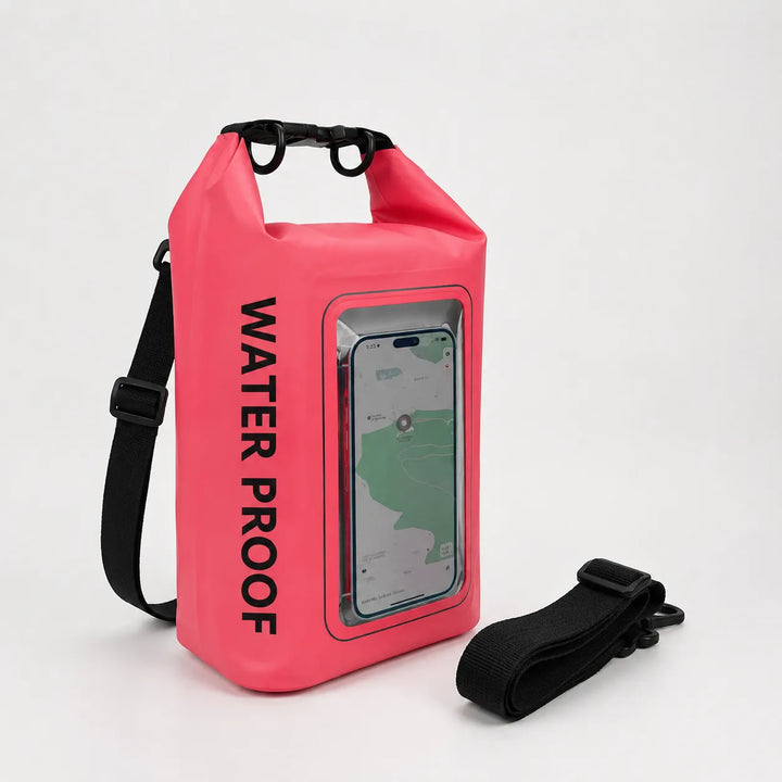 Functional waterproof roll-top dry bag with responsive phone window for all your needs.