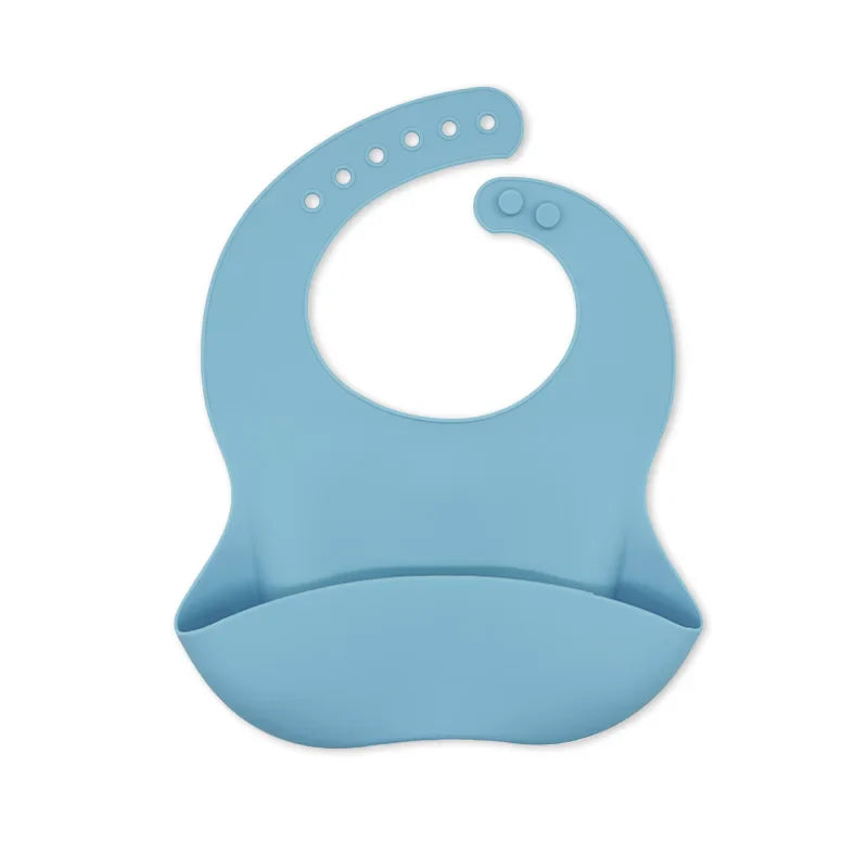 Adjustable waterproof silicone toddler bib featuring a vibrant cartoon zebra.