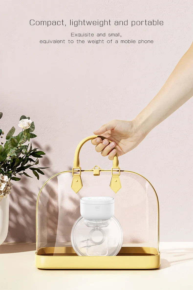 Portable hands-free electric pump, compact design for easy transport, new mother essential
