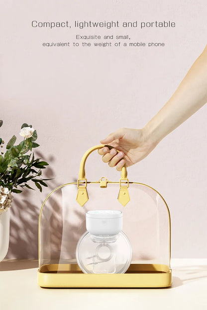 Portable hands-free electric pump, compact design for easy transport, new mother essential