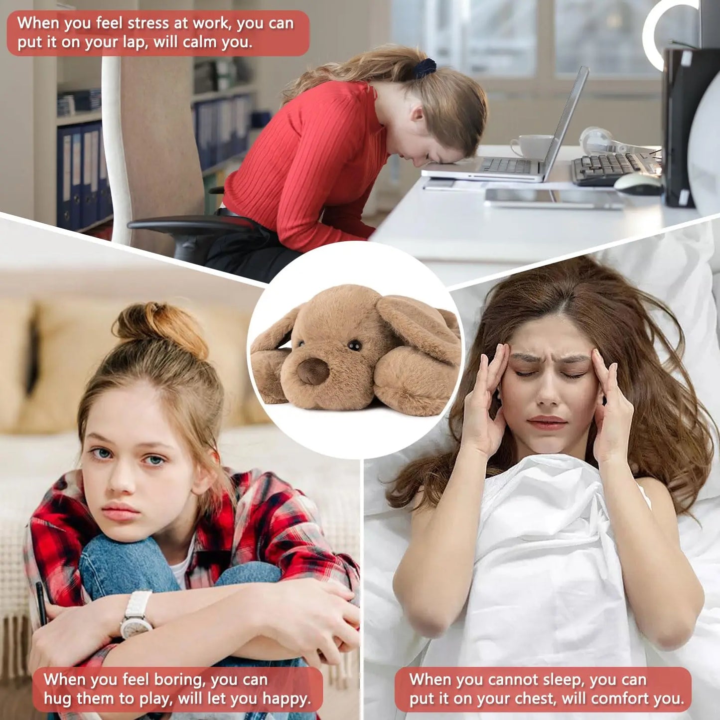 Brown weighted dog plush toy, 50cm, an ideal gift for kids or adults seeking anxiety relief
